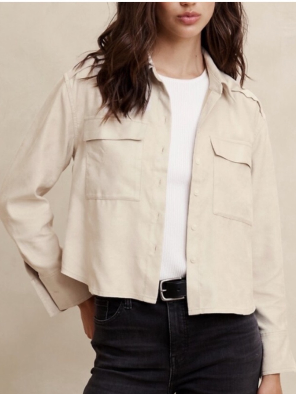 Banana Republic Vegan Suede Cropped Shirt